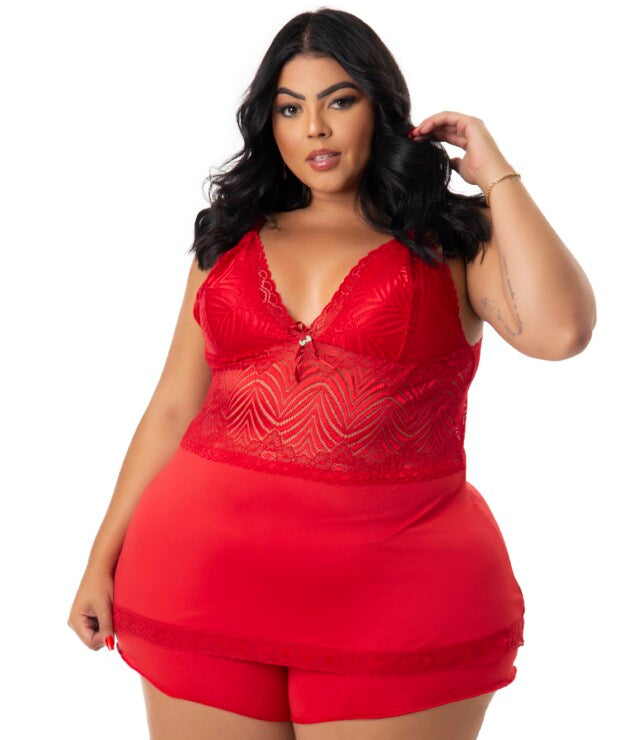 Baby Doll Plus Size com renda – Rose